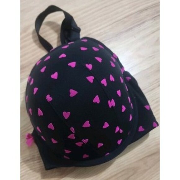 Torrid T-Shirt Bra Size 44D black Pink Hearts Padded Underwire Back Smoothing - Picture 10 of 10